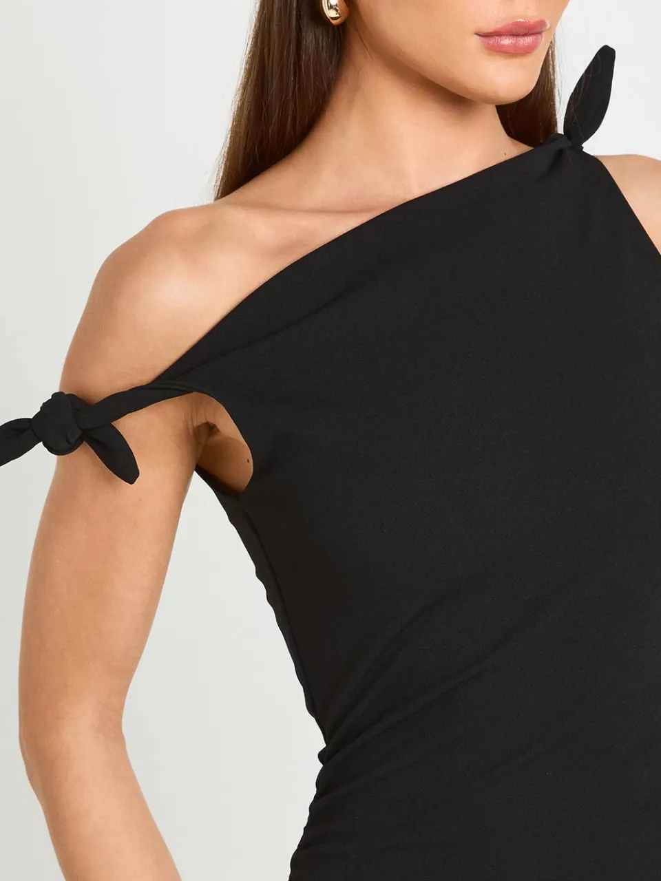 boohoo Dames Jersey Crepe Mini Jurk Met Knoopdetail Op De Schouder zwart, foto 3