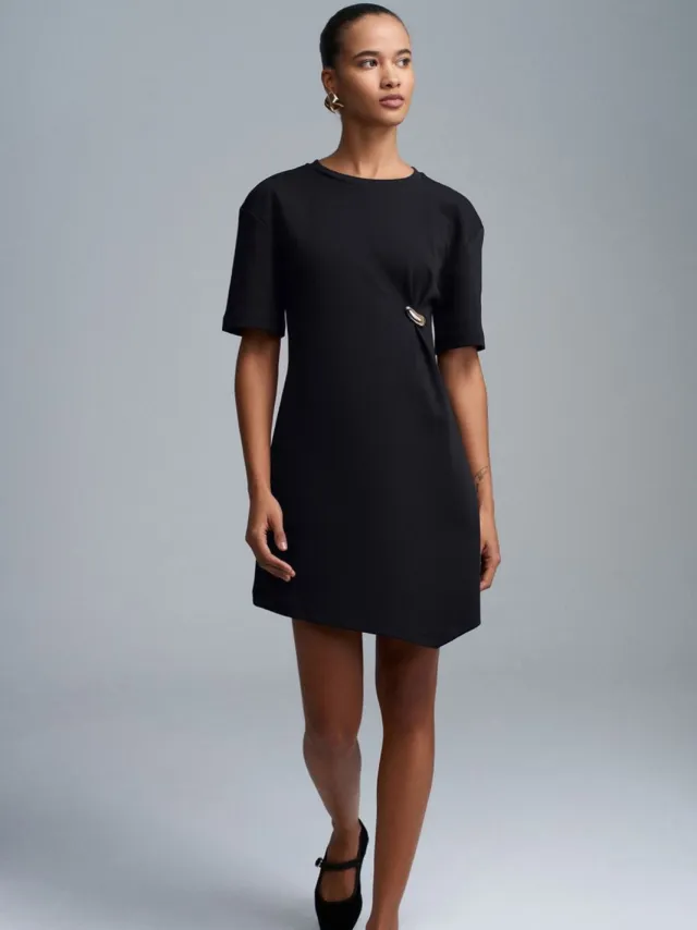 Dilvin Dames Mini Shift Jurk Zwart