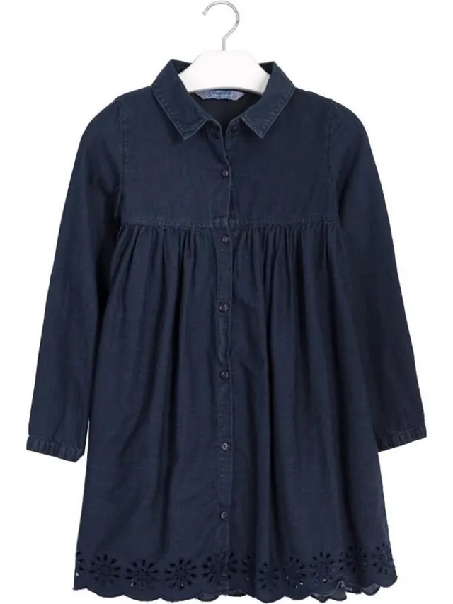 Mayoral doorknoop jurk van denim stof Blauw,Denim