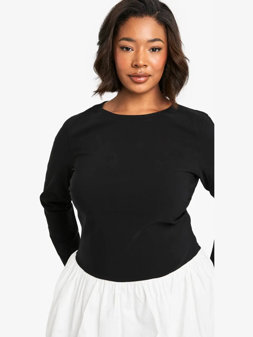 boohoo Dames plus bengaline contrast puffball mini jurk zwart, foto 4