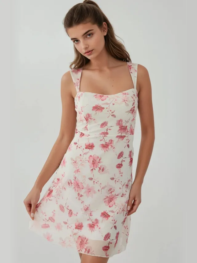 Hiccup Polkadot Mouwloze Mini Tule Jurk met Vierkante Halslijn Veelkleurig