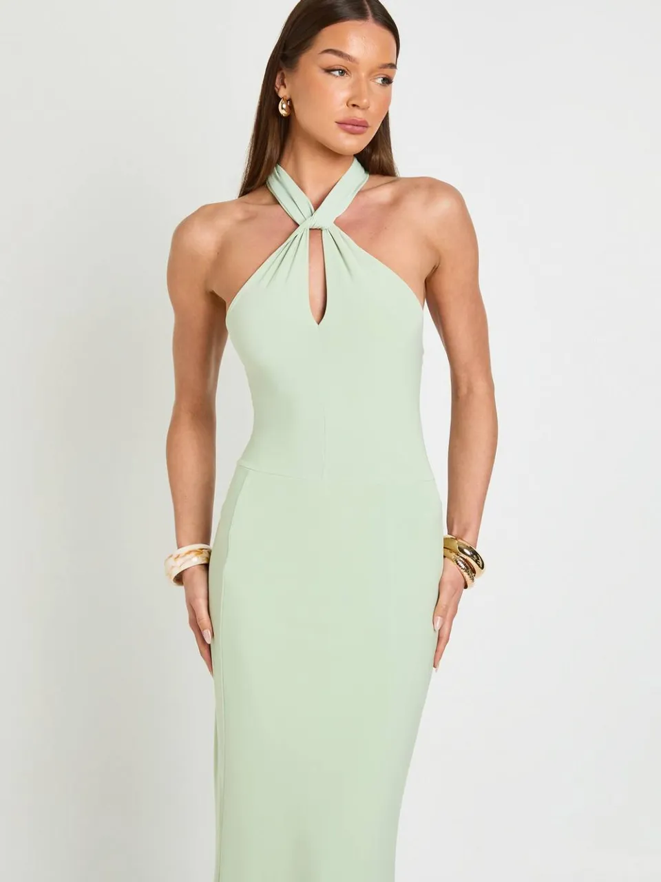 boohoo Dames Halternek Maxi Jurk Met Naaddetail En Vloeiende Stof verstandig, foto 2