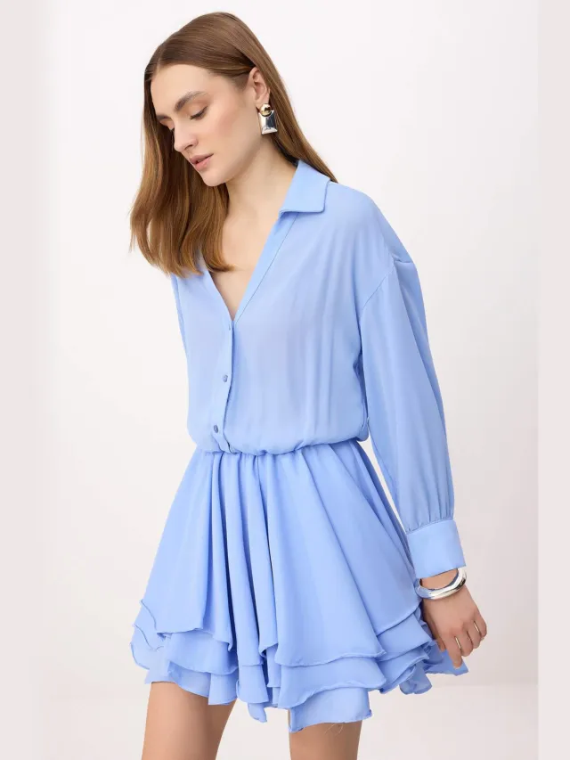 Trendyol TRENDYOLMİLLA Dames Blauw Effen Kort / Mini Lang Casual Skater Jurken, foto 2