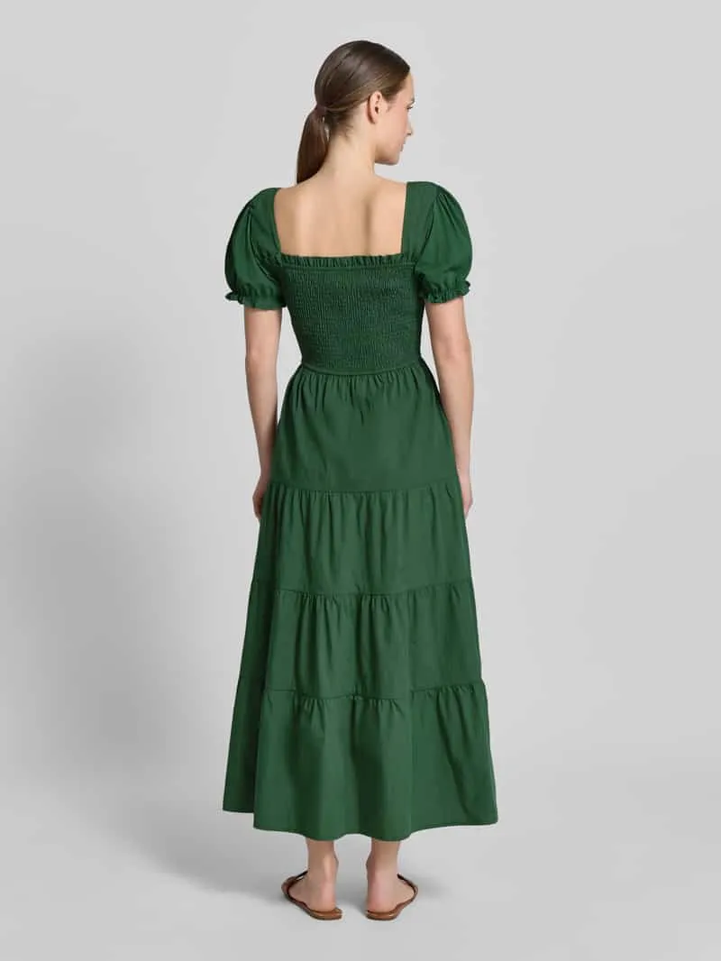 Apricot maxi-jurk met smokdetail en vierkante hals Groen