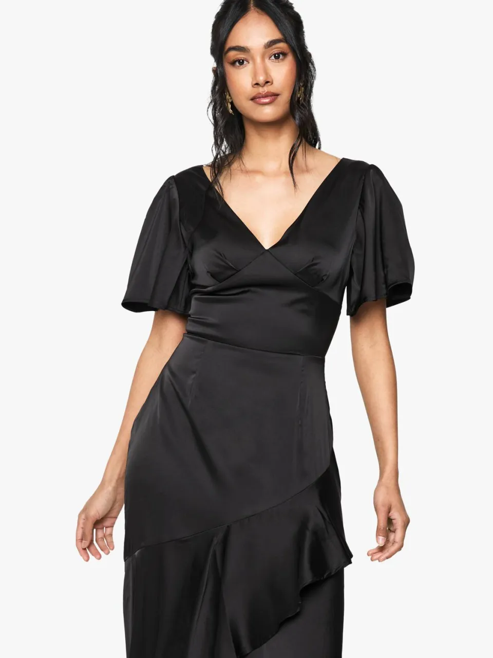 boohoo Dames Satijn Angel Sleeve Midaxi Jurk zwart, foto 2
