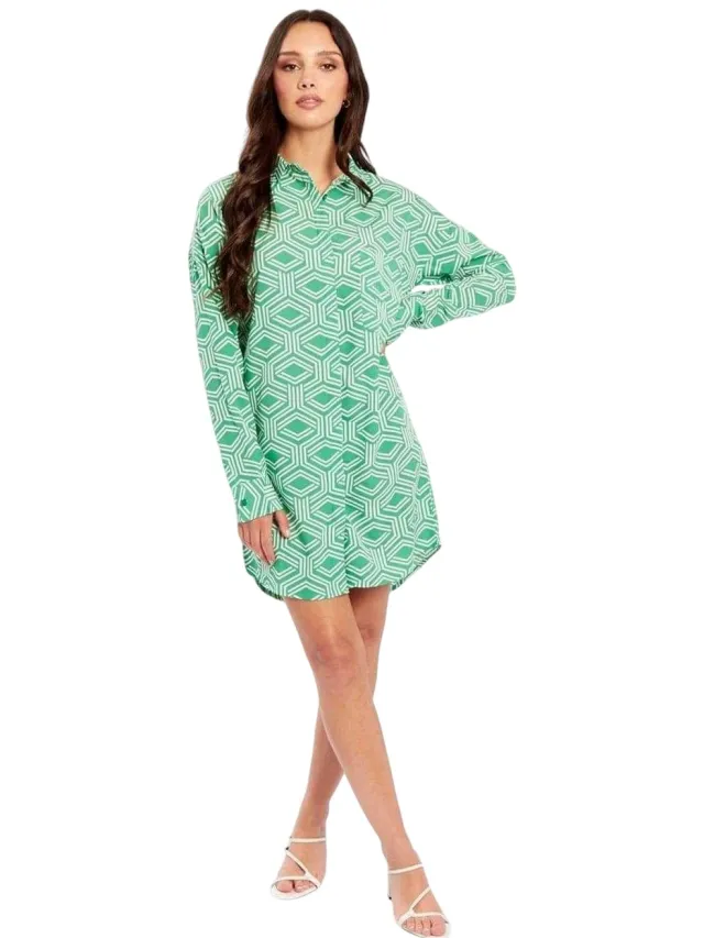 Influence Dames/Dames Geometrische Jurk Met Lange Mouwen (Groen)