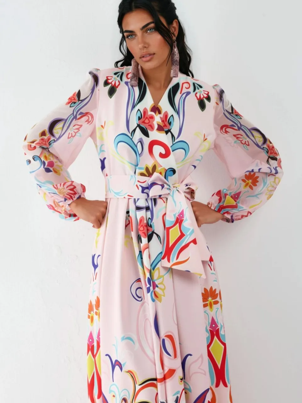 MSN Collection Floral Print Maxi A-lijn Jurk wit, foto 2