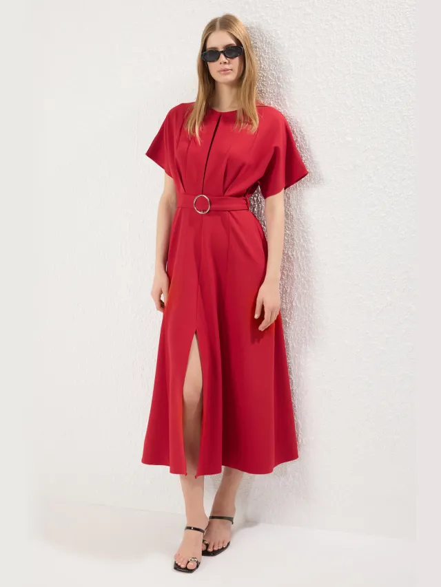 Trendyol TRENDYOLMİLLA Dames Rood Effen Maxi Driekwart mouw Casual A-lijn Jurken