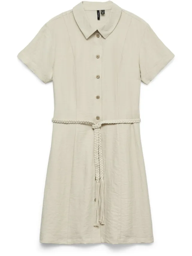 Vero Moda VMHEAVEN SS SHORT SHIRT DRESS WVN GA - Dames - Mini jurken Oatmeal