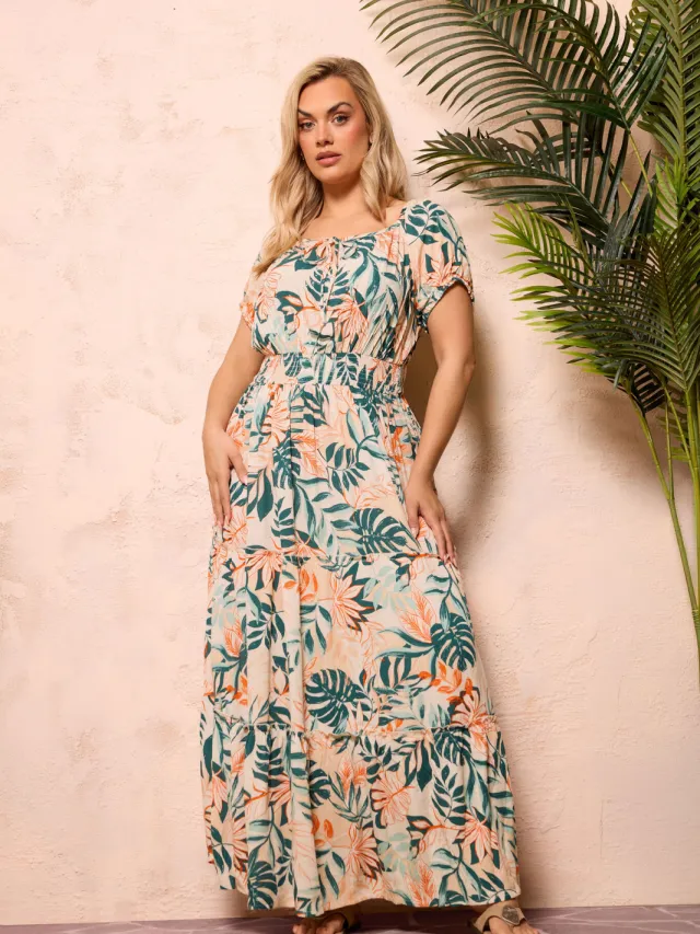 Yours Crèmekleurige Maxi Bardotjurk Met Strikhals, foto 2