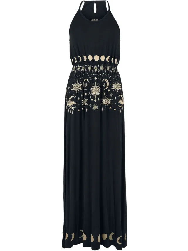 Gothicana zwarte jurk met ruches in de taille - Dames