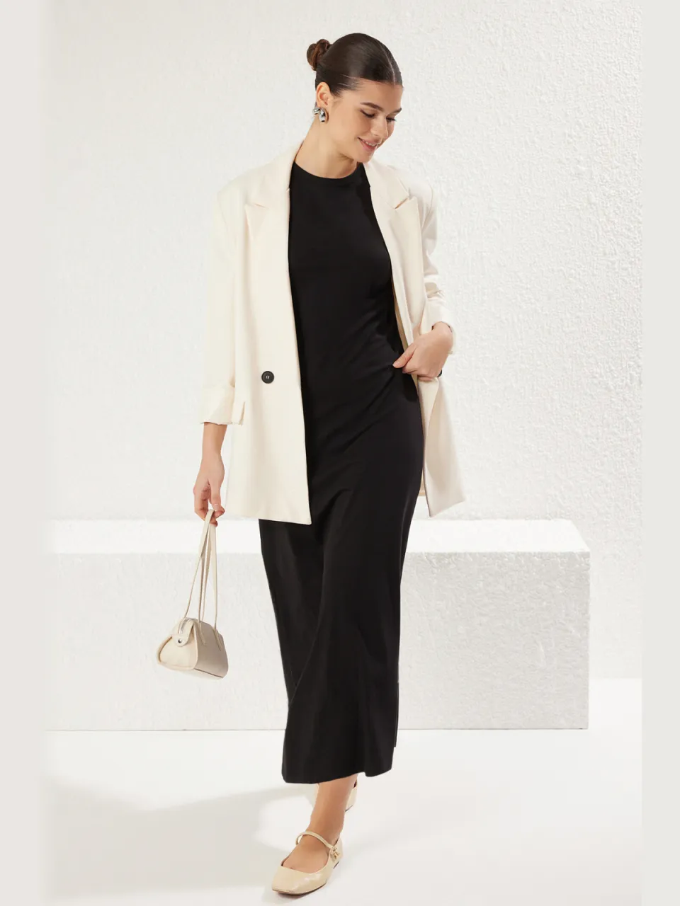 Trendyol Modest Dames Zwart Effen Maxi Kort Casual A-lijn Modest Jurken, foto 2