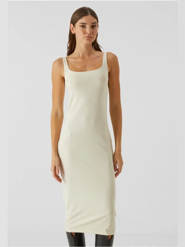 Urban Classics Basic Long Cotton Jersey Kokerjurk - XS - Creme