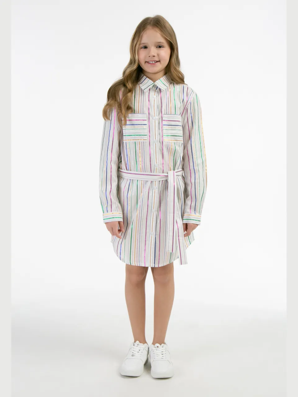 Mymo Overhemd blouse jurk Meisje Witte veelkleurige strepen