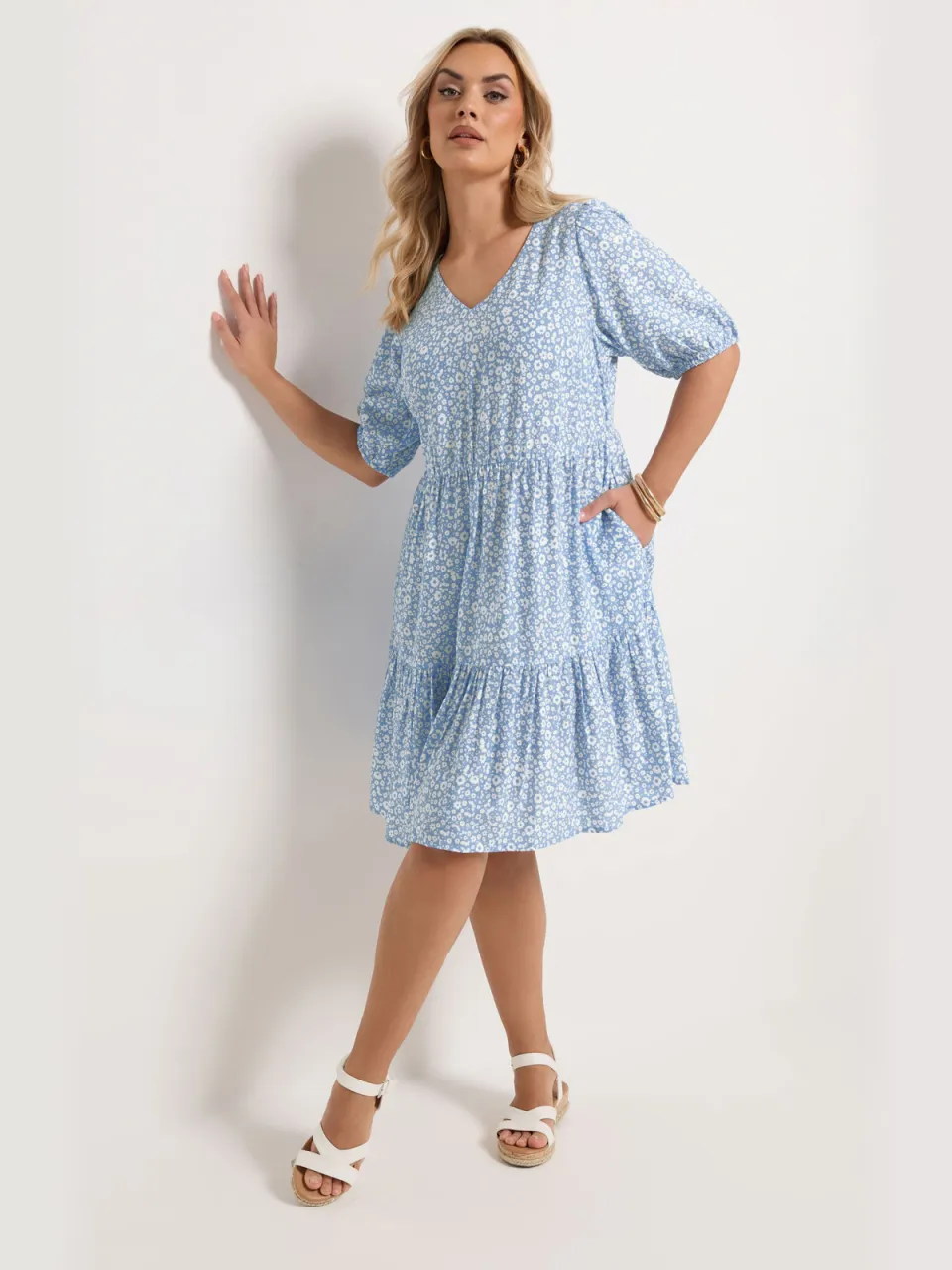 Yours Blauwe Minismockjurk Met Ruches, foto 3