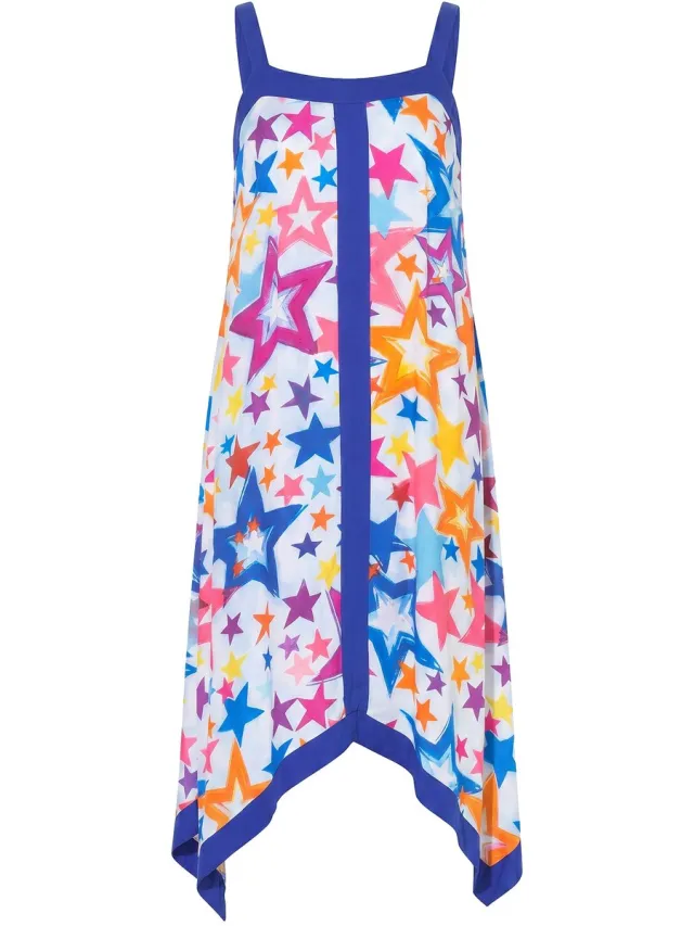 Angel of Style Dames - Jersey maxi-jurk mouwloze A-lijn sterrenpatroon - Sneeuwwit