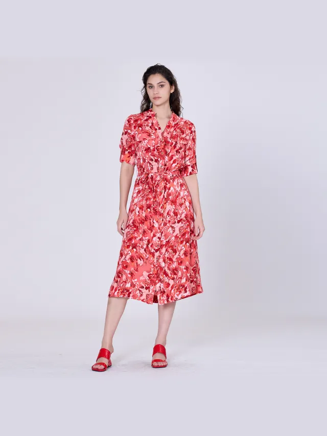 Smart & Joy Klassieke shirtjurk met abstracte print Rood
