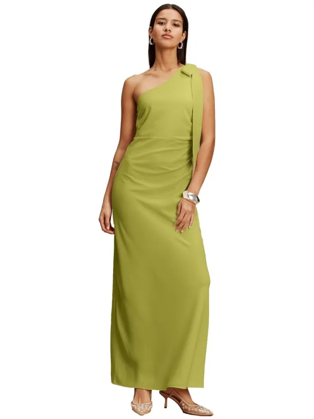 Next Dames - Maxi-bruidsmeisjesjurk met strik en één bedekte schouder - Groen Green