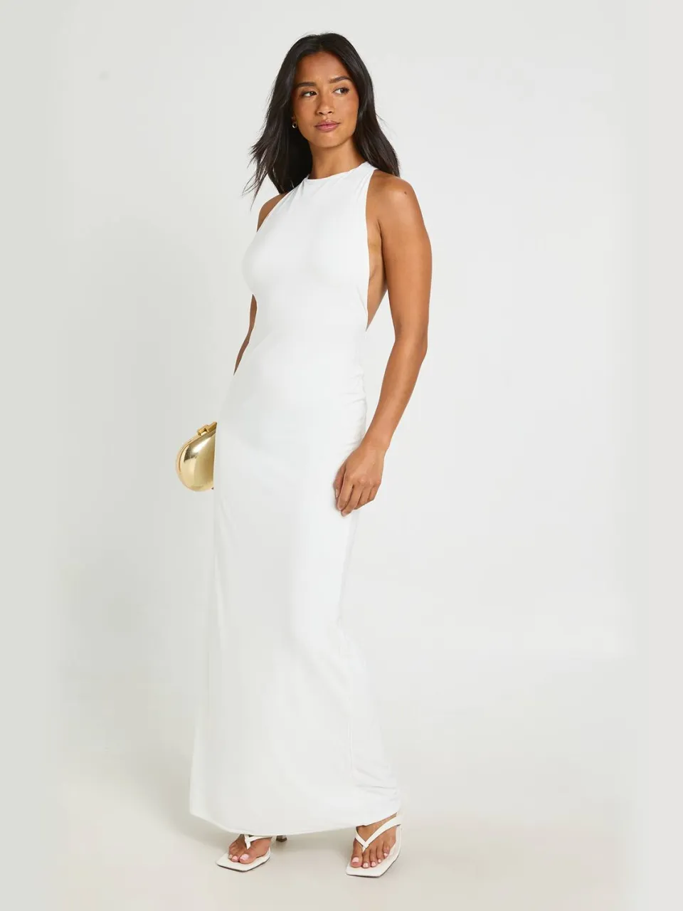 boohoo Dames Petite Halter Neck Backless Bodycon Maxi Jurk Ivoor
