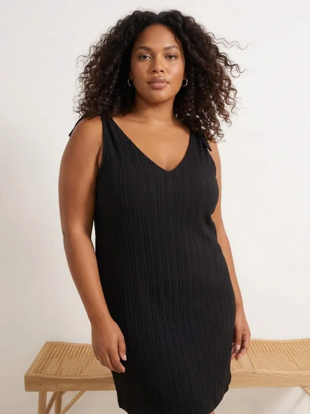 Trendyol Curve Dames Zwart Effen Kort / Mini Mouwloos Strandkleding Recht Grote maten Jurk