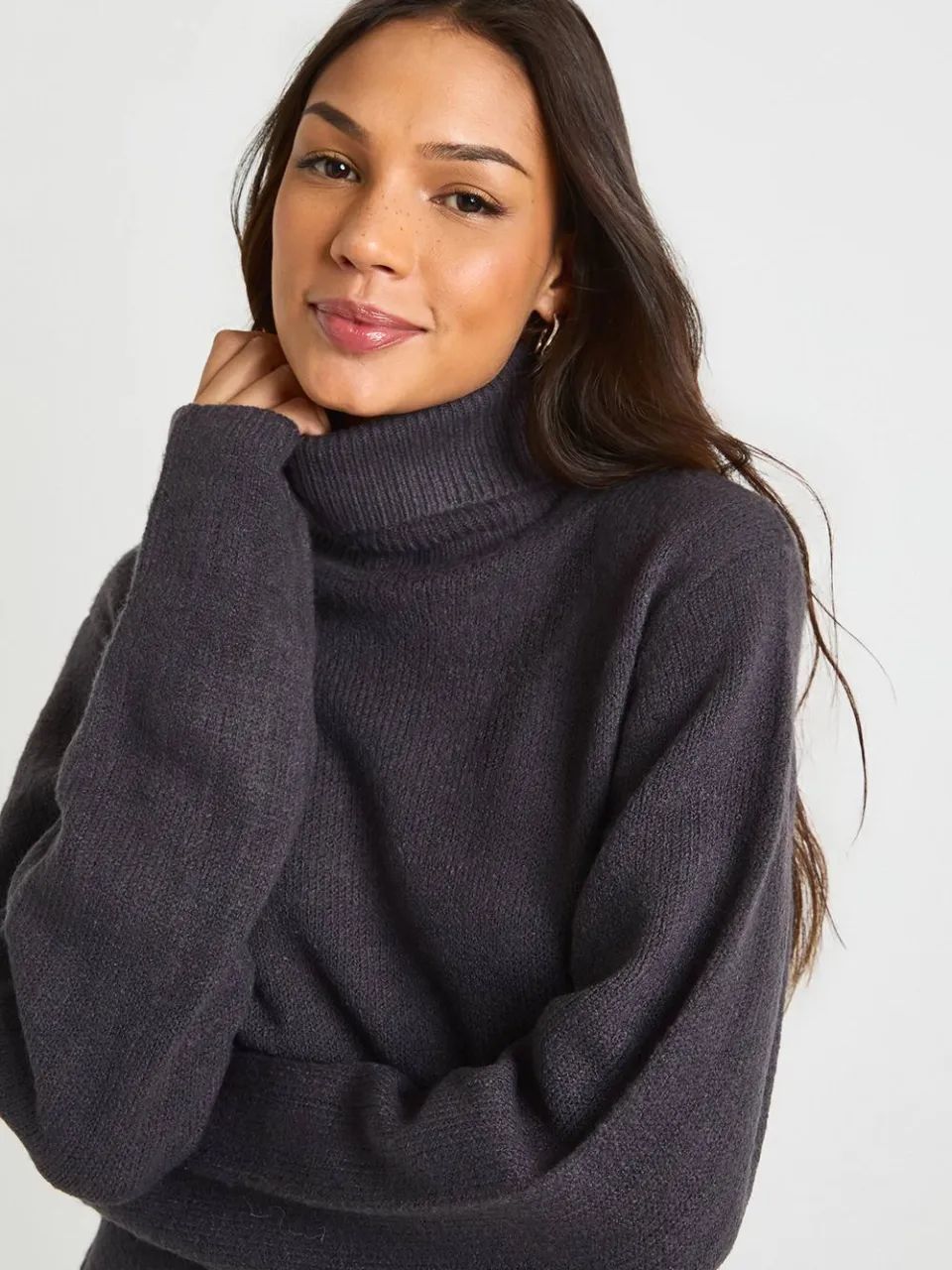 boohoo Dames Hoge Rolkraag Chunky Gebreide Mini Jurk houtskool, foto 4