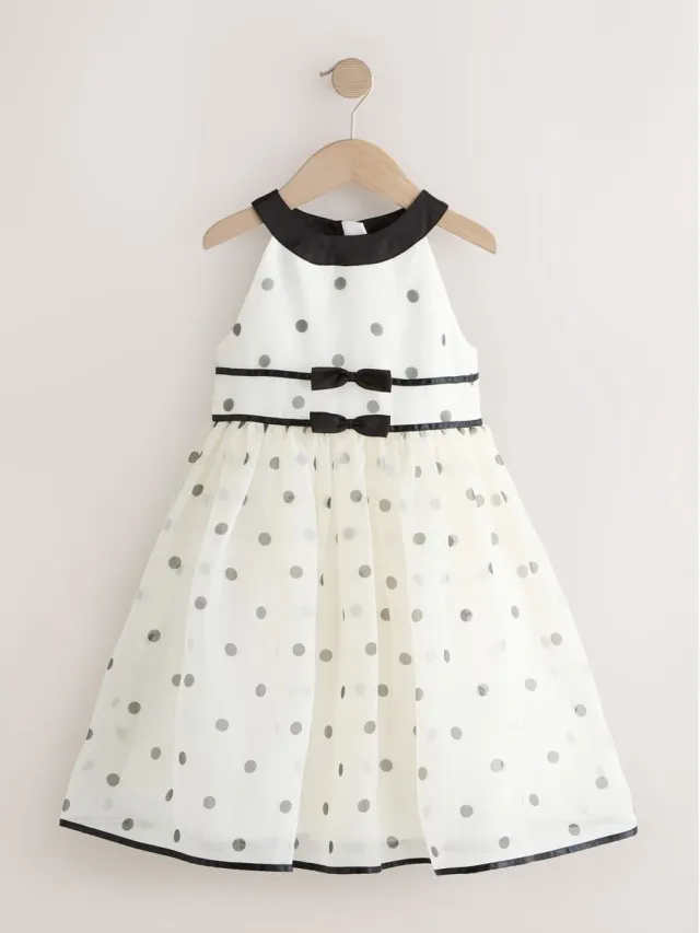 Next Meisjes - Mouwloze gelegenheidsjurk - Crème Black/Cream Spot