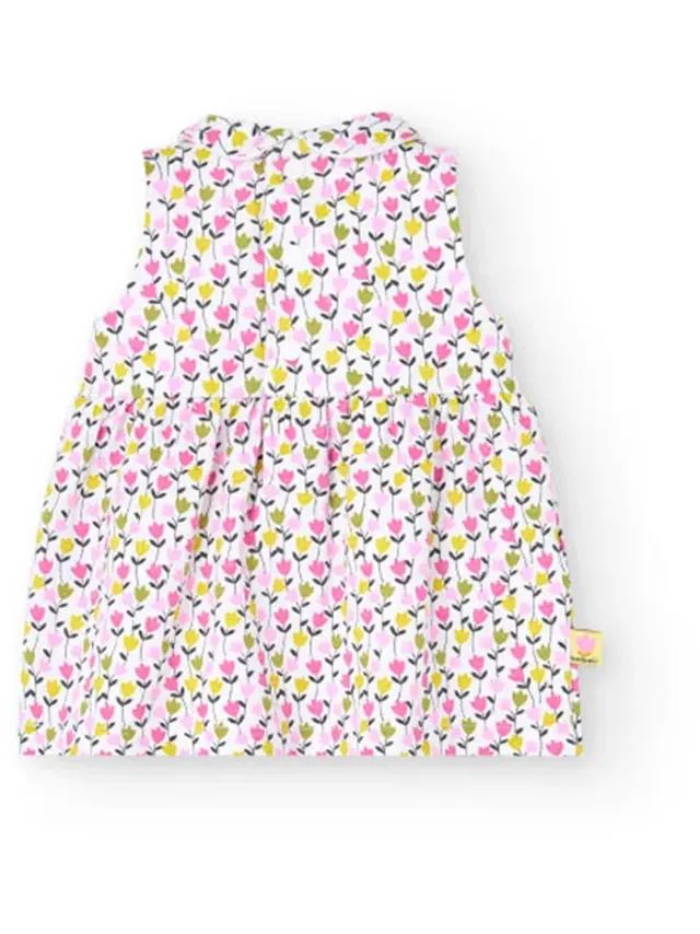 boboli Knit Stretch Mouwloze Jurk Wit 3 Months Meisje Tulips Print
