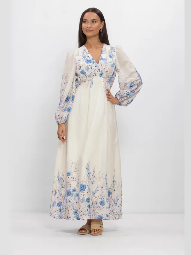 NEO NOIR Dames Jurken Silfi Flower Print Dress - Gebroken Wit