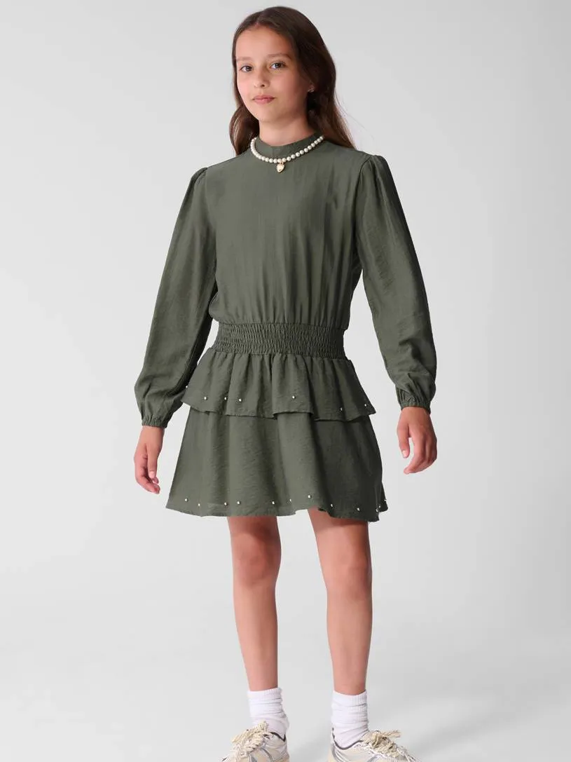 Shoeby midi jurk met smockwerk donkergroen