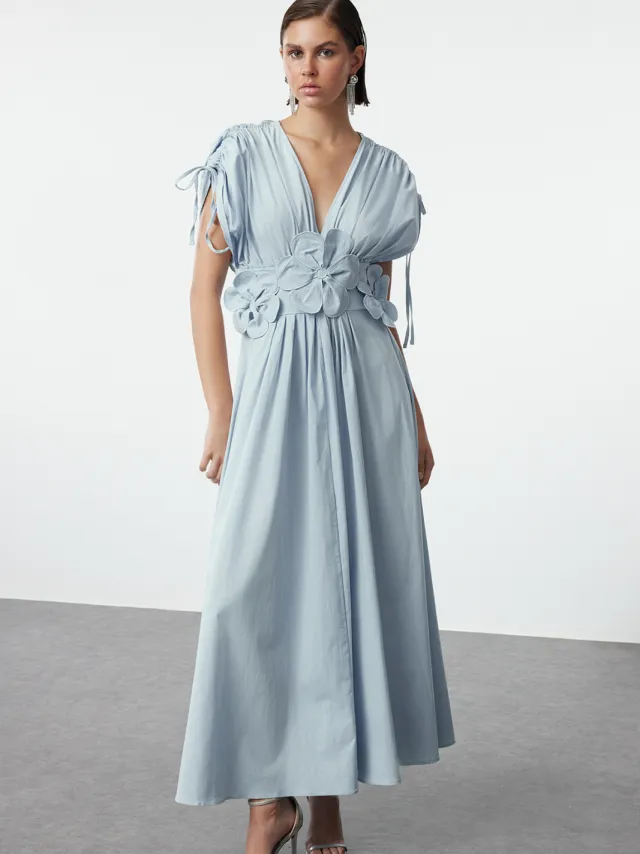 Trendyol TRENDYOLMİLLA Dames Donkerblauw Effen Maxi Mouwloos Stijlvol/Avond Skater Jurken