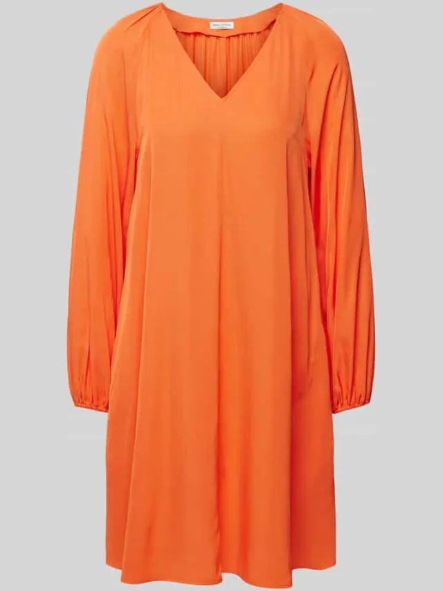 Marc O'Polo Knielange jurk van viscose met V-hals oranje, foto 2