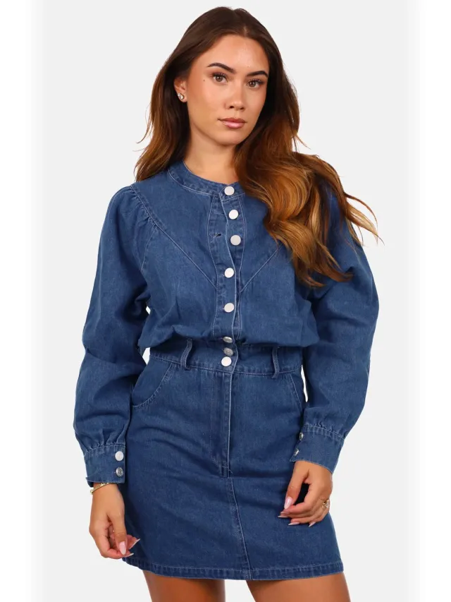Getdrezzed Denim jurk met knoopsluiting donkerblauw