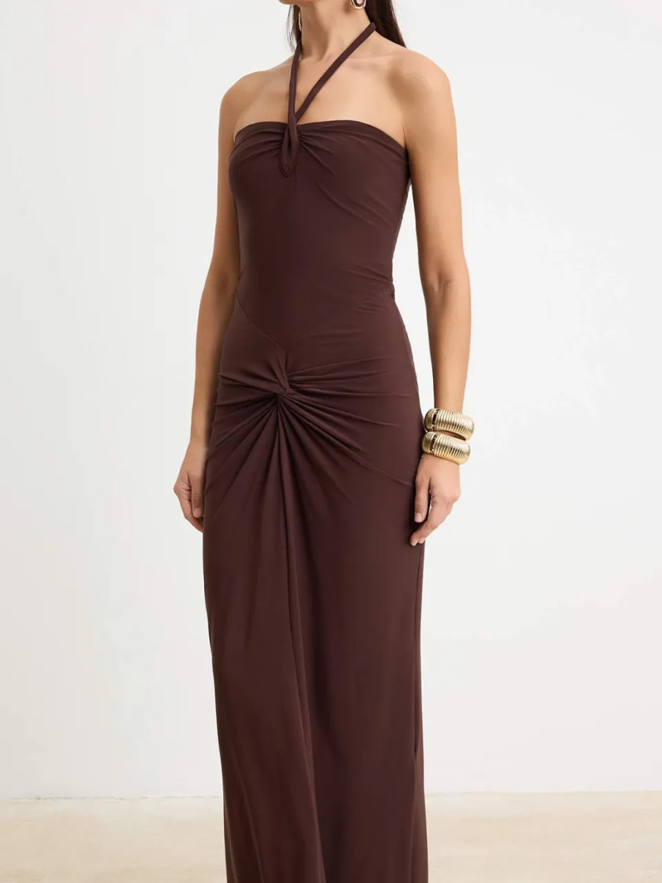 Trendyol TRENDYOLMİLLA Dames Bruin Effen Maxi Mouwloos Recht Avond & Gala Jurk, foto 2