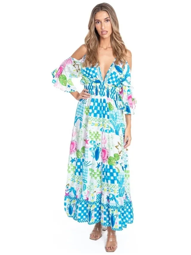 Isla Bonita By Sigris Lange Jurk Isla Bonita By Sigris Lange Midi-Jurk Blauw