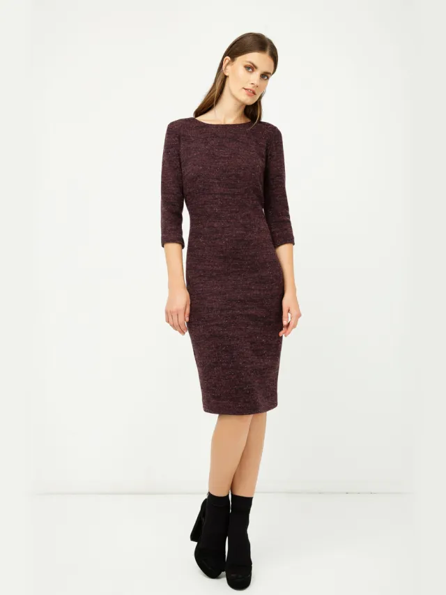 Conquista Wollen Aubergine Winter Fitted Dress Paars