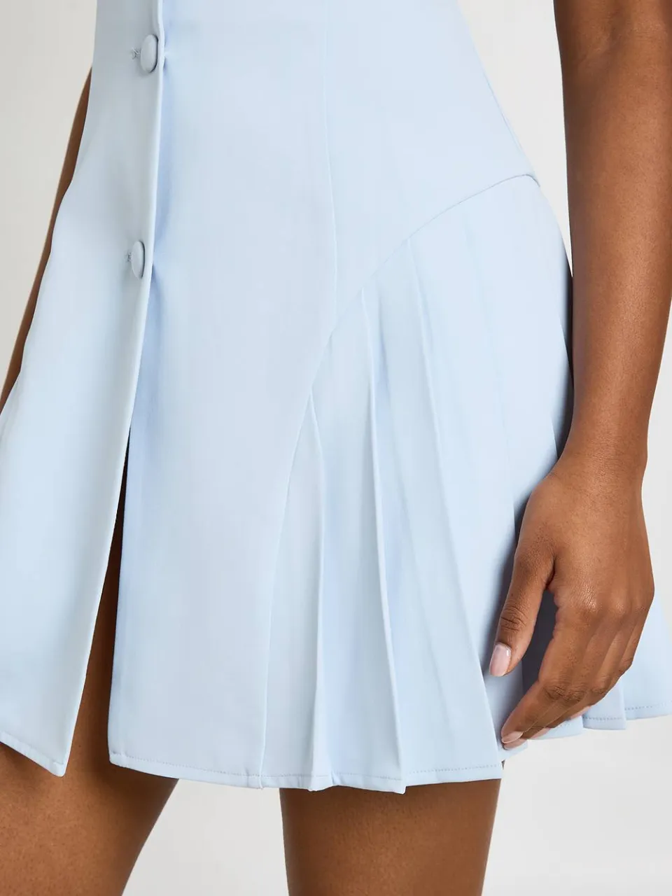 boohoo Dames Getailleerde Mouwloze Gestructureerde Blazerjurk Met Geplooide Taille pastelblauw, foto 4