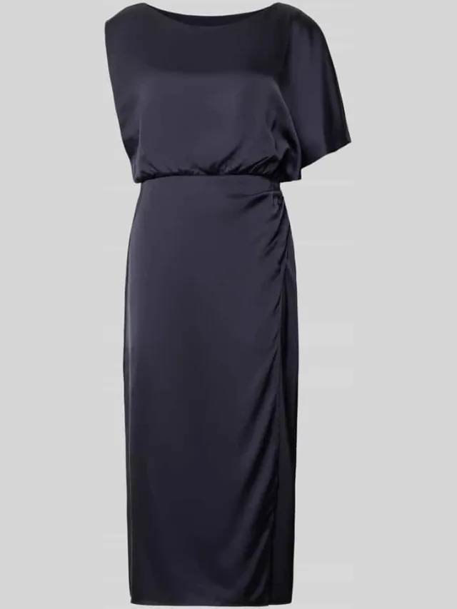Comma Schitterende midi-jurk in one-shoulder look Marineblauw