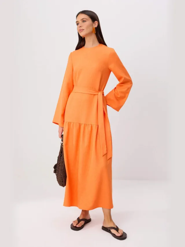 Trendyol Modest Dames Oranje Effen Maxi Lang Casual A-lijn Modest Jurken