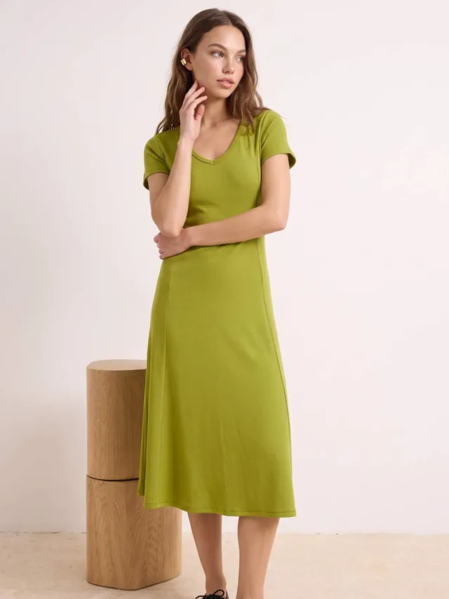 Trendyol TRENDYOLMİLLA Dames Groen Effen Midi Kort A-lijn Jurken, foto 2