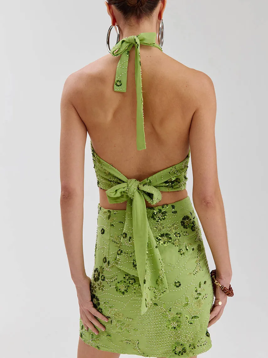 Harper & Yve Sora halterjurk met pailletten groen, foto 5