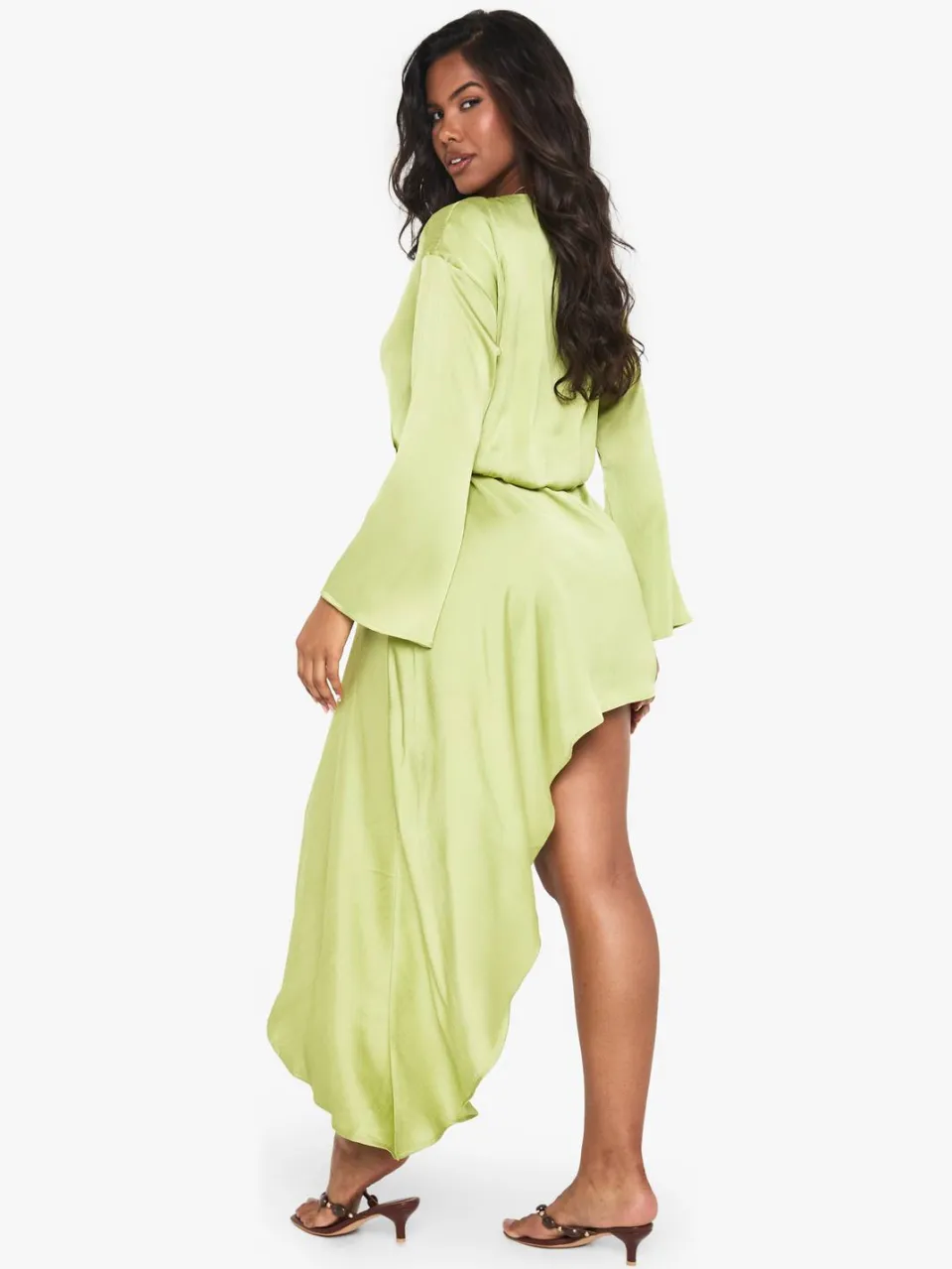 boohoo Dames Bootkraag Blouson Gedrapeerde Mini Jurk limoen, foto 3