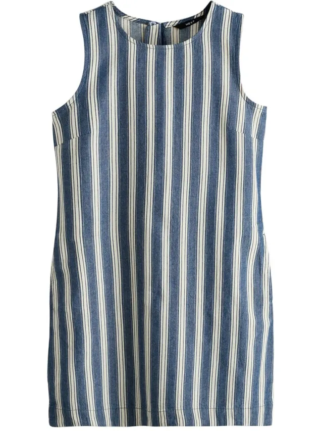 Next Dames - Mini rechte denim jurk - Blauw Blue Stripe