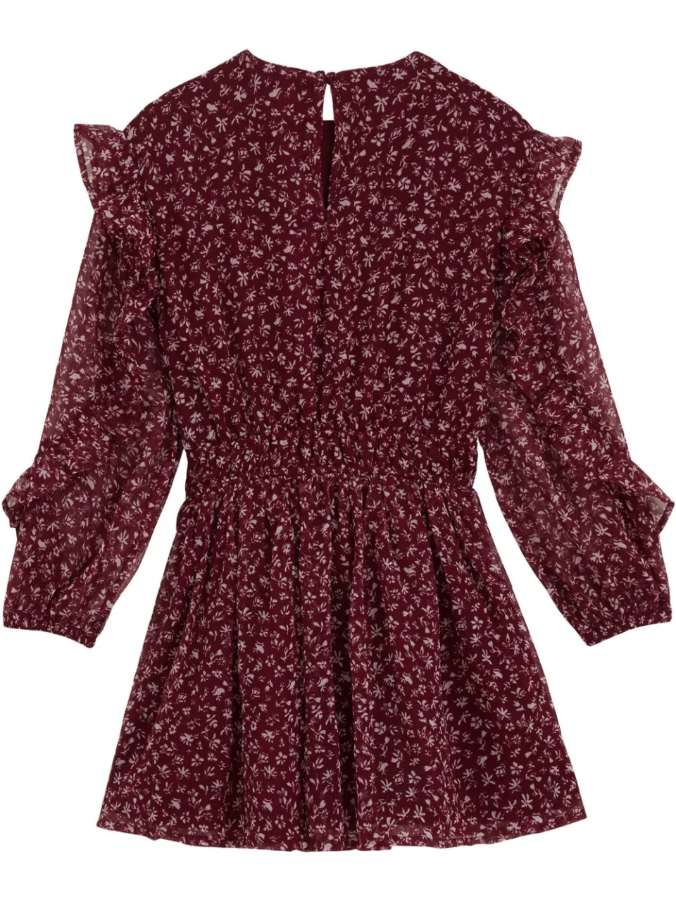 WE Fashion korte jurk met ruches donkerrood donkerrood/ecru, foto 4