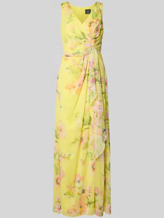 Adrianna Papell maxi-jurk in wikkellook met V-hals geel, foto 2