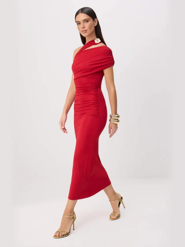 Trendyol TRENDYOLMİLLA Dames Rood Effen Maxi Mouwloos Bodycon Jurken