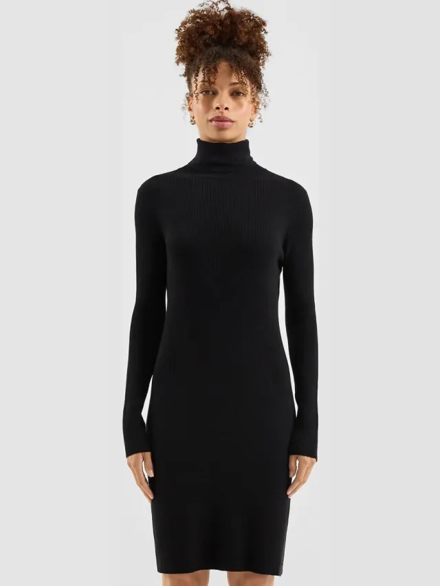QS female - Gebreide jurk met ribbels zwart