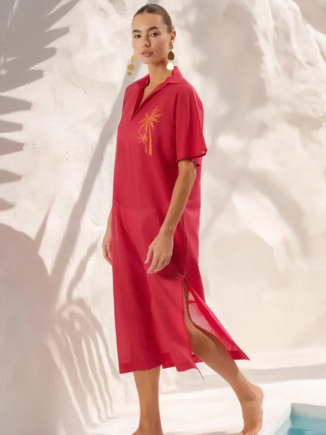 Trendyol TRENDYOLMİLLA Dames Roze Effen Midi Kort Strandkleding Recht Strandjurken, foto 2