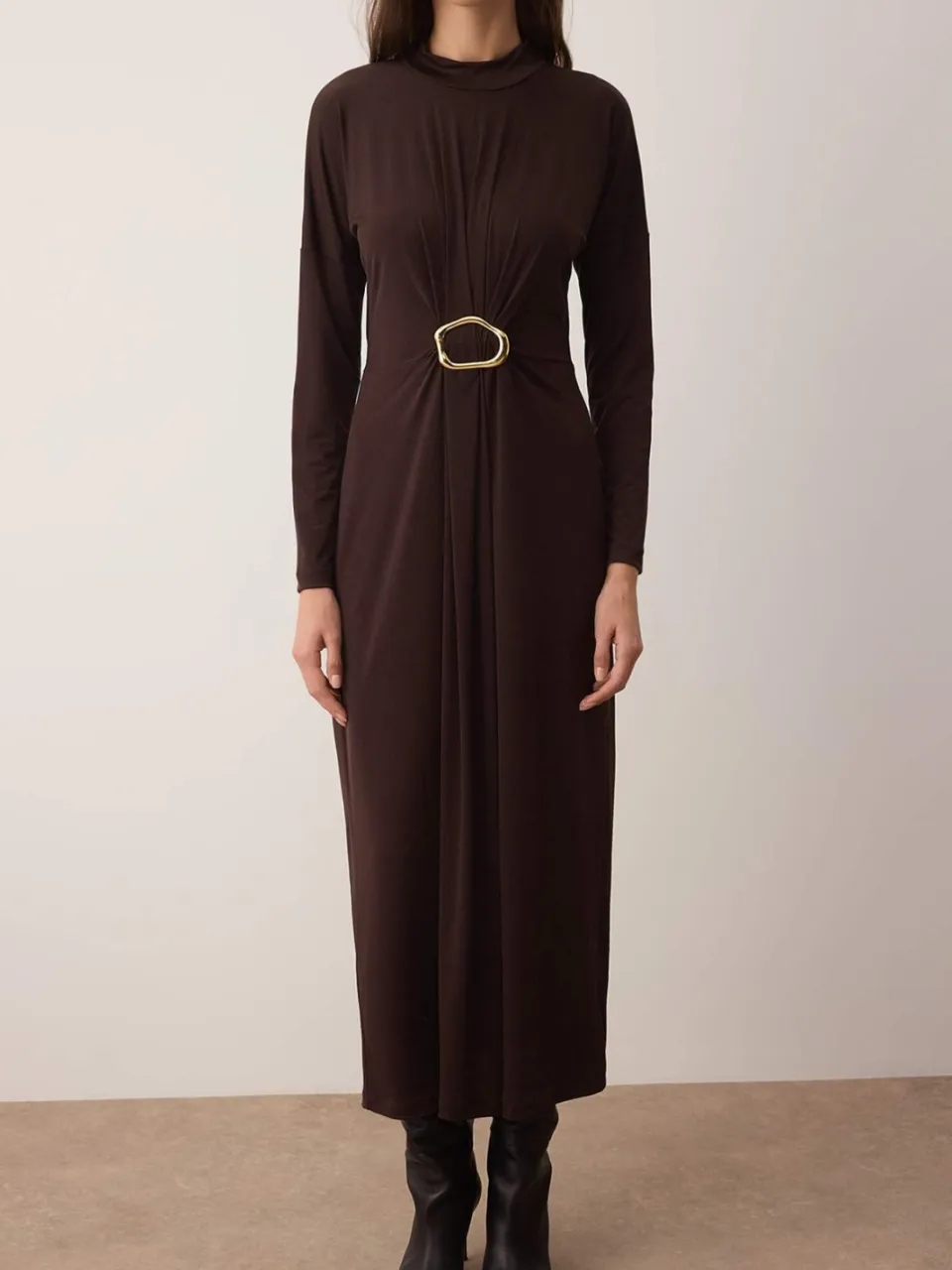 Trendyol Modest Dames Bruin Effen Maxi Lang Casual A-lijn Modest Jurken, foto 2