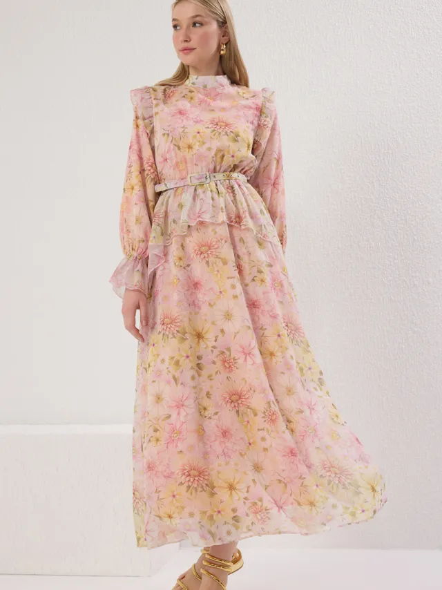 Trendyol Modest Dames Meerkleurig Bloemen Maxi Lang Avond / Dagelijks A-lijn Modest Jurken Veelkleurig