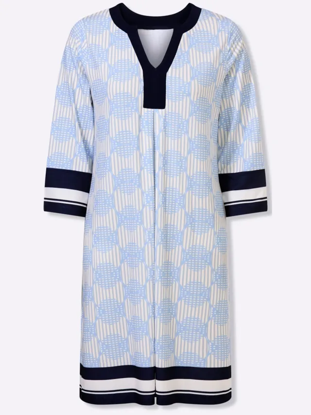 Jersey jurk ijsblauw/ecru bedrukt, foto 2